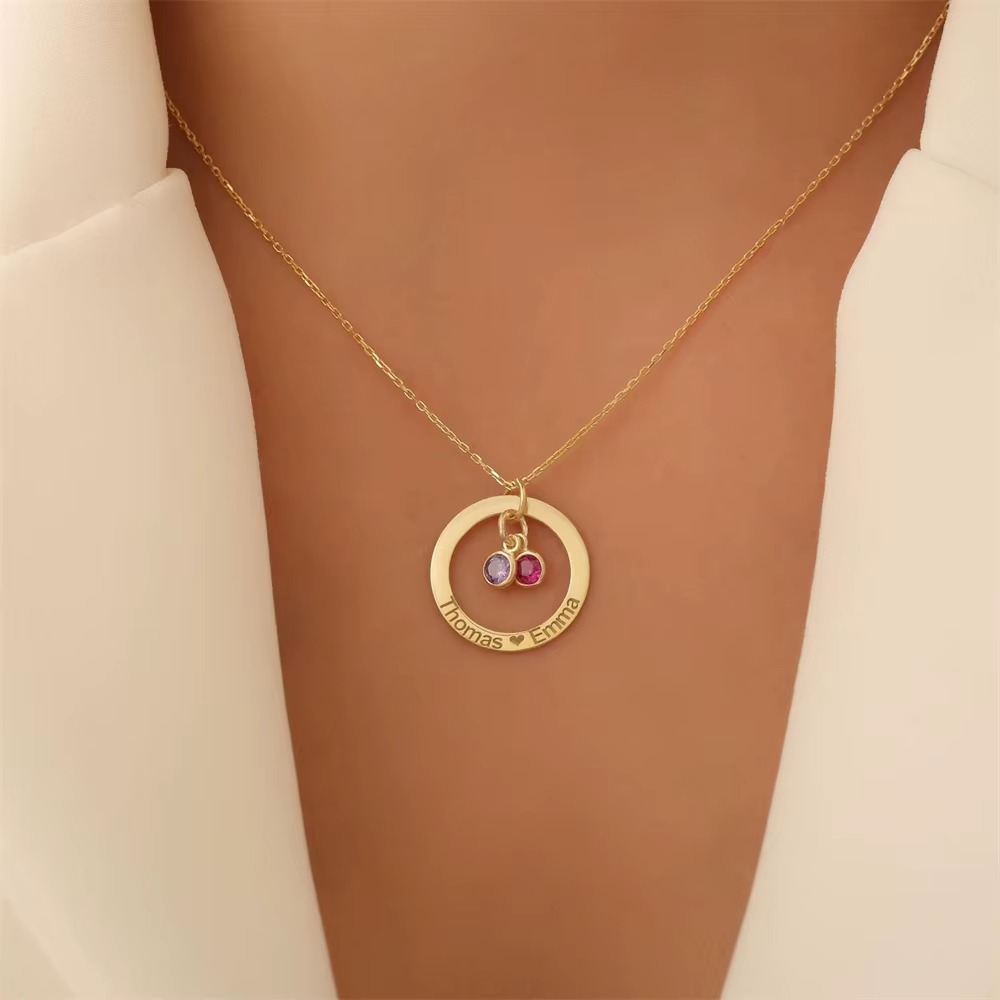 Eternal Ring Birthstone Necklace – Personalized Family Circle Pendant
