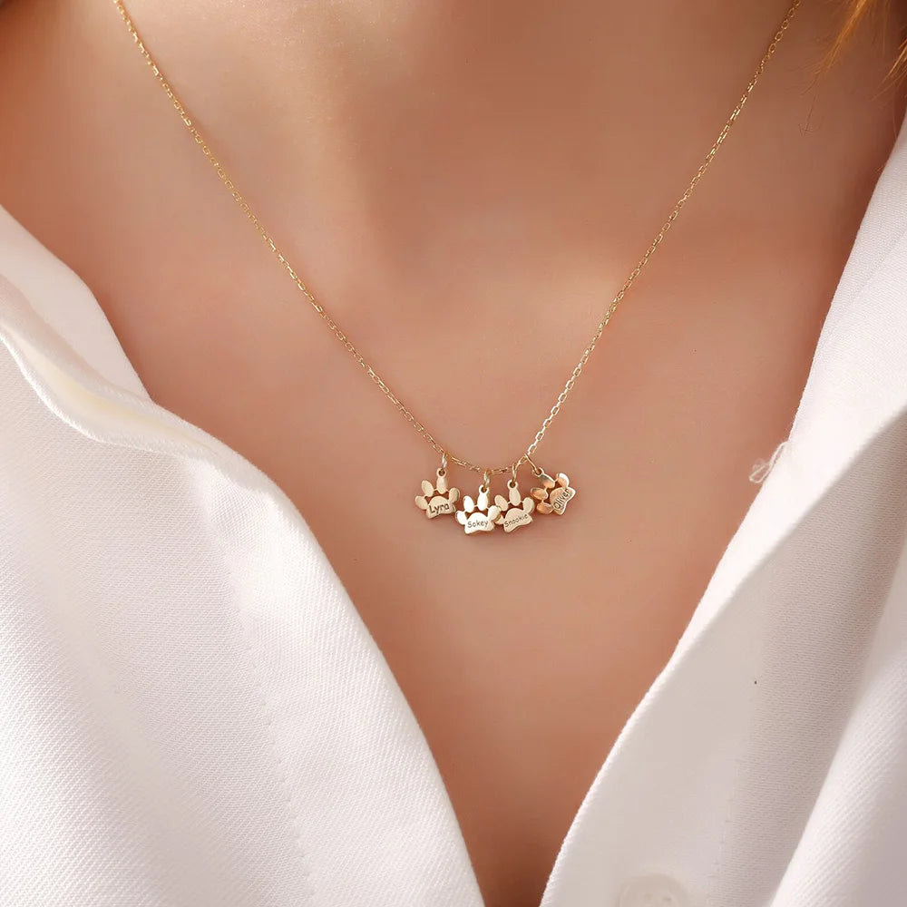 Custom Pet Name Necklace – Engraved Paw Charm Stainless Steel Jewelry