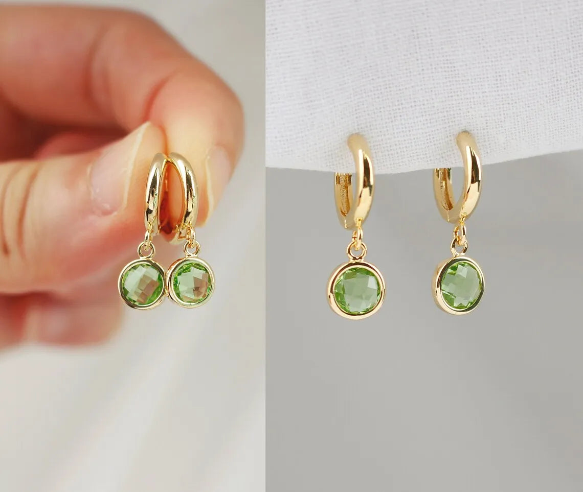 Minimalist Birthstone Earrings – Stainless Steel Custom Jewelry Gift for Her, 12 Month Color Options, Anniversary or Birthday Gift