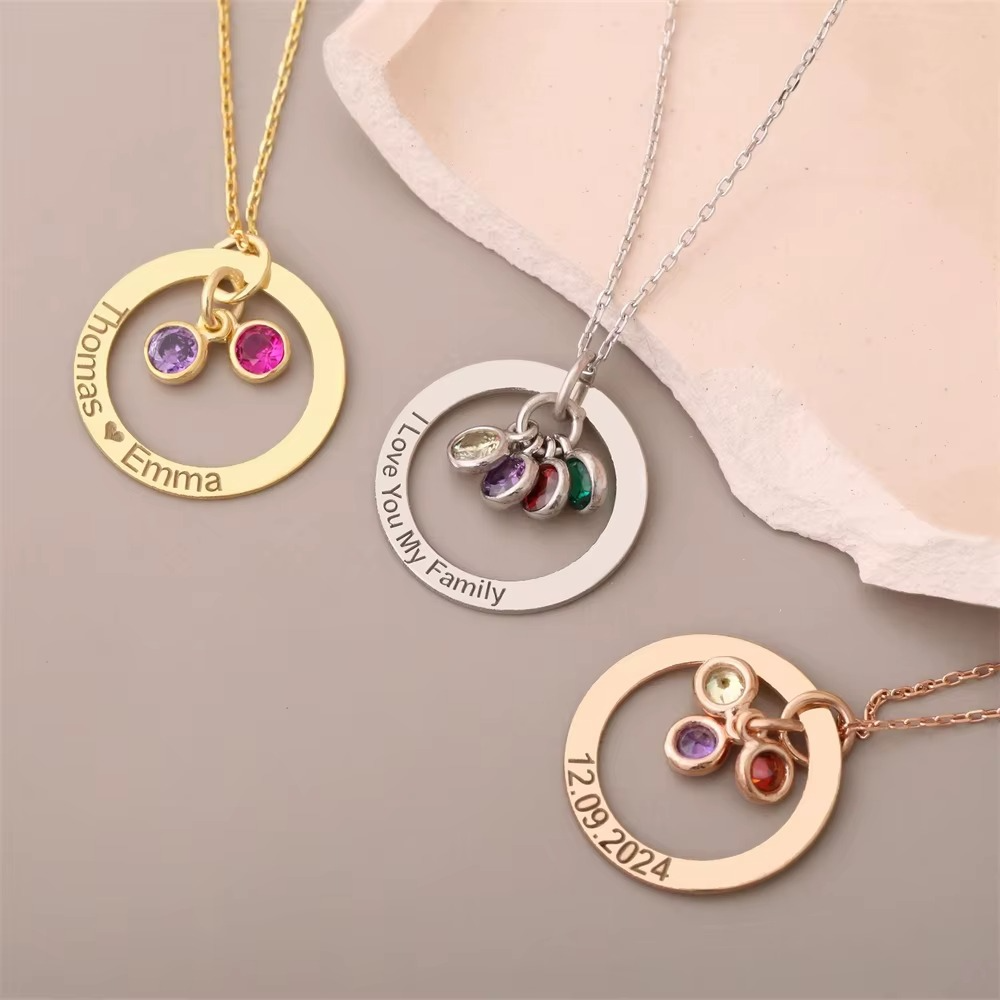 Eternal Ring Birthstone Necklace – Personalized Family Circle Pendant