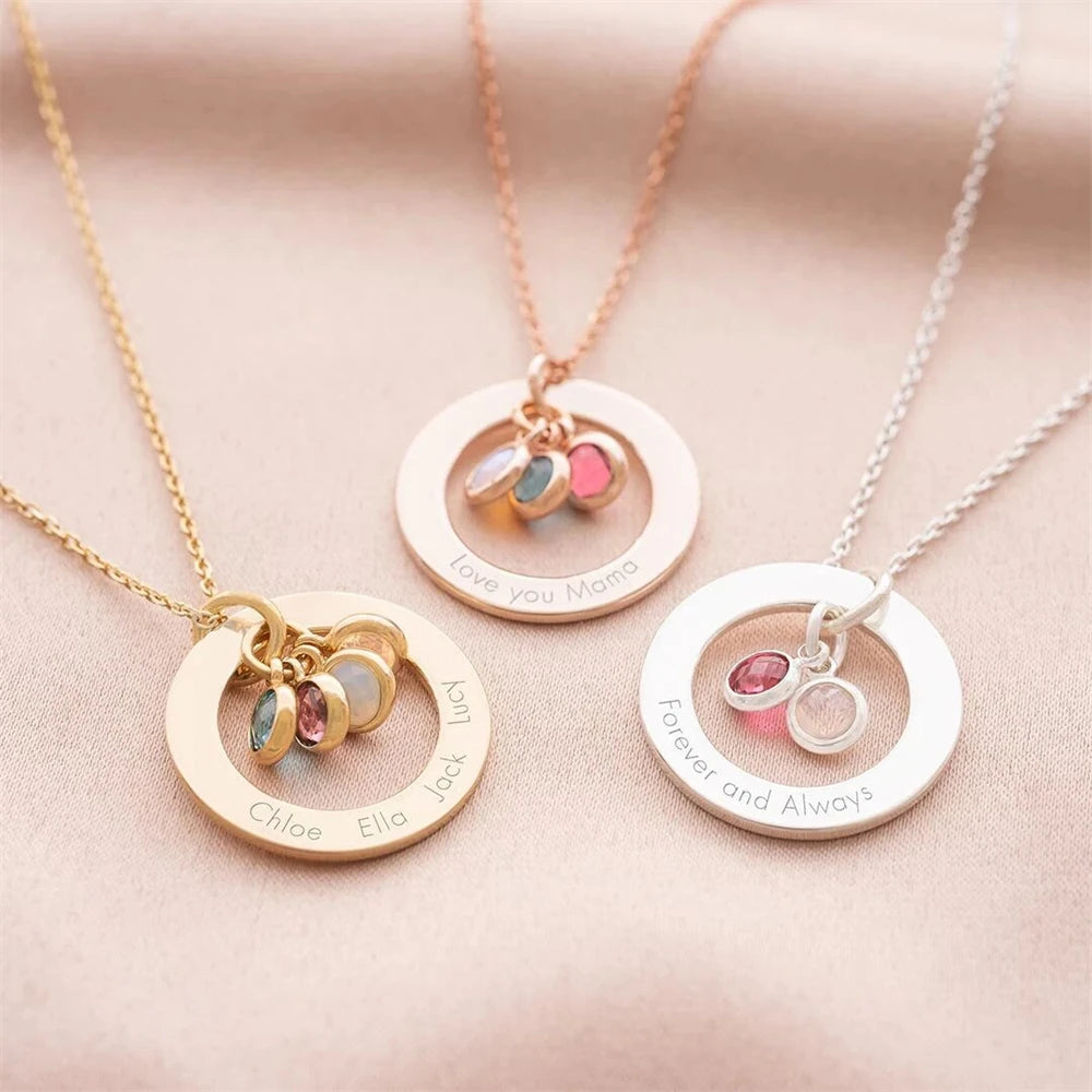 Eternal Ring Birthstone Necklace – Personalized Family Circle Pendant
