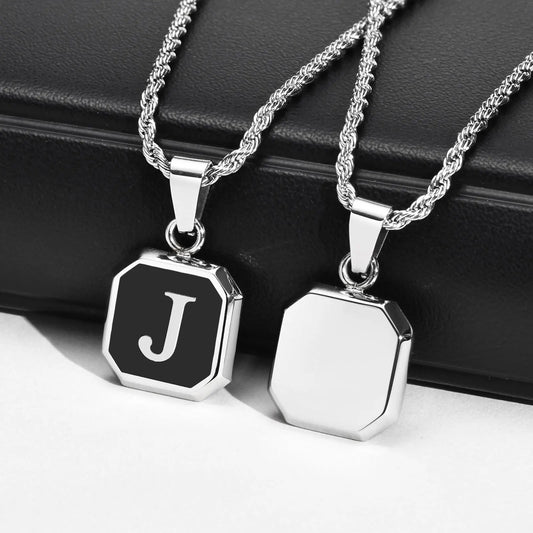 Men’s Initial Letter Necklace – Stainless Steel A-Z Pendant on Rope Chain