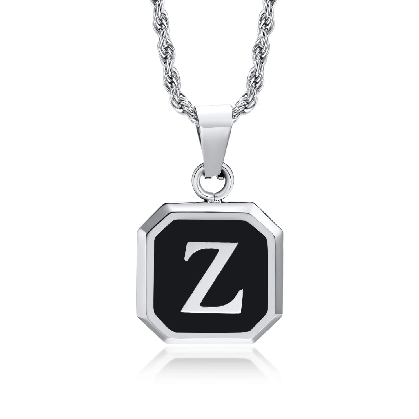 Men’s Initial Letter Necklace – Stainless Steel A-Z Pendant on Rope Chain