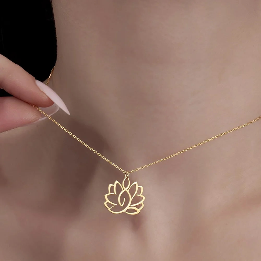Stainless Steel Lotus Flower Necklace – Yoga Jewelry Gift
