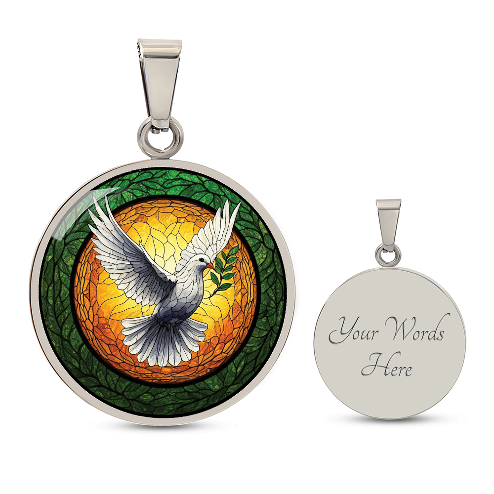 Dove Stained Glass Effect Round Pendant Necklace