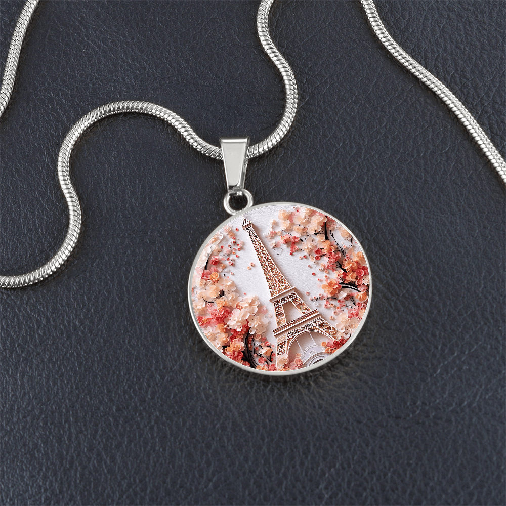 Eiffel Tower Paris Round Pendant Necklace