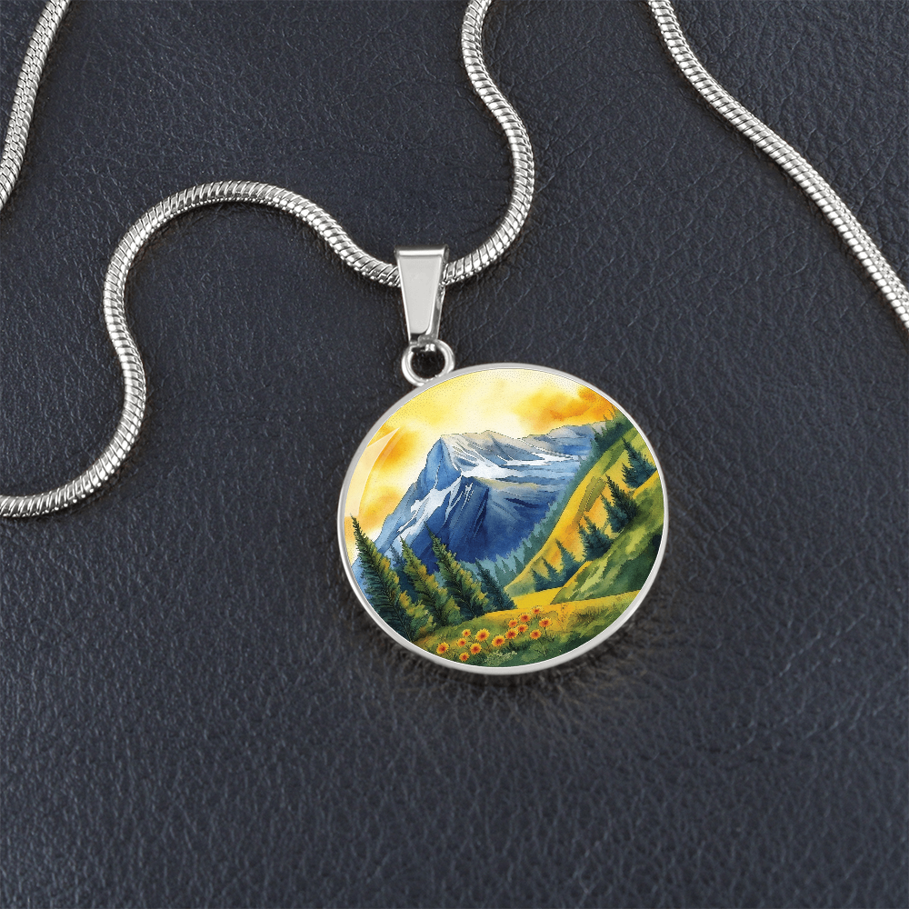 Mountain and Nature Round Pendant Necklace
