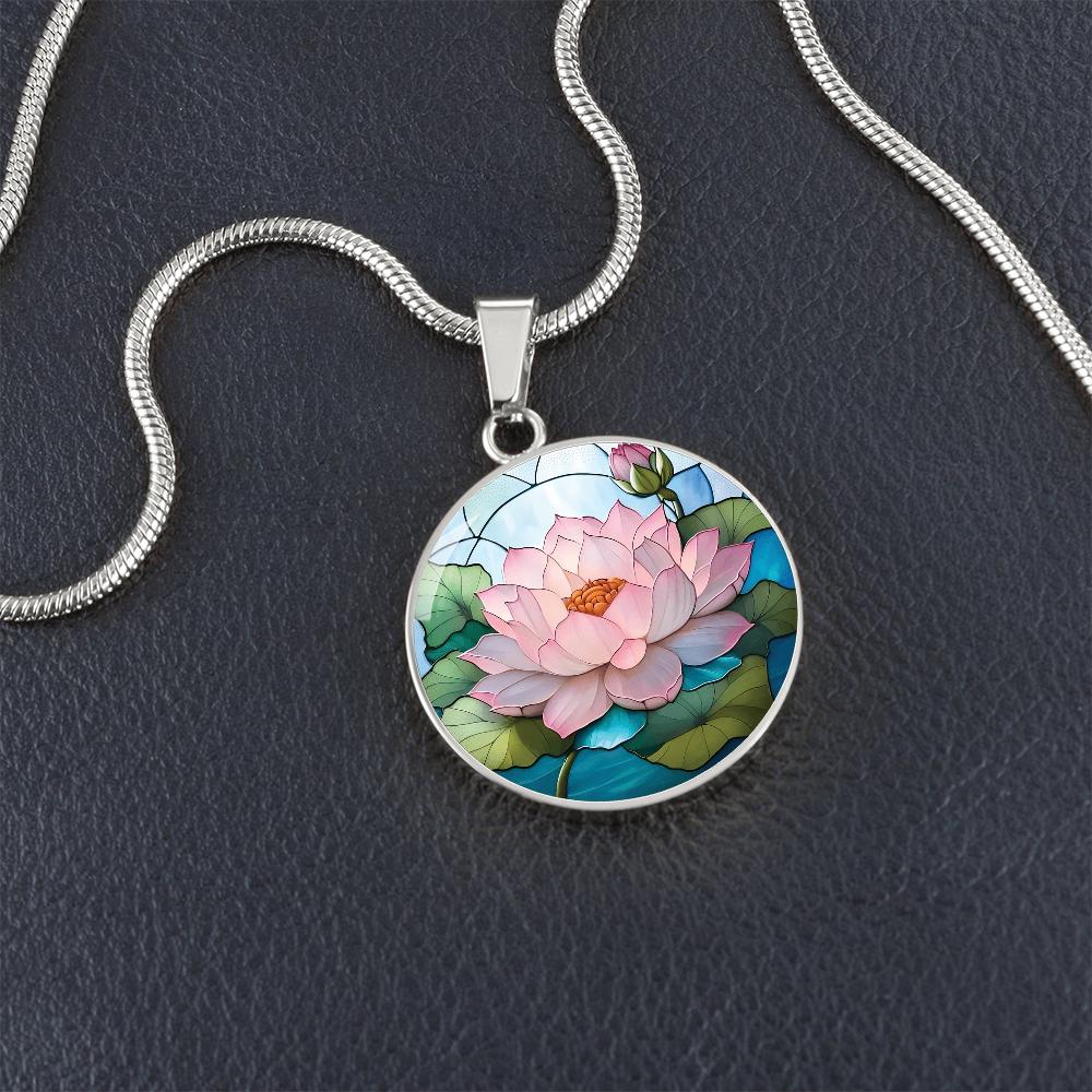 Lotus Round Pendant Necklace – Custom Engraved Jewelry