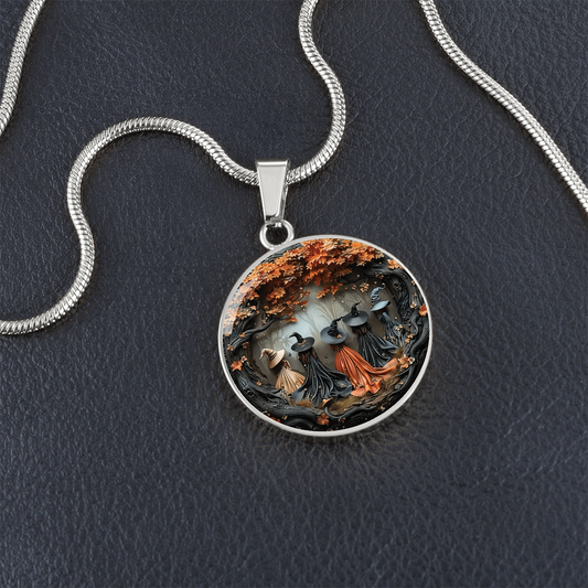 Halloween Witches Round Pendant Necklace