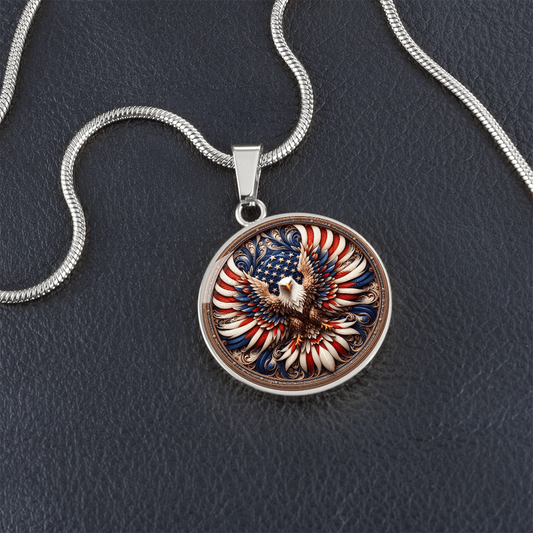 Patriotic Eagle Round Pendant Necklace