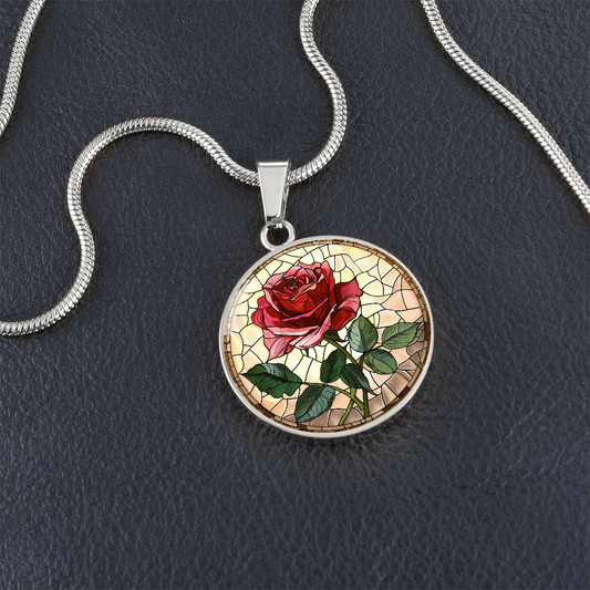 Rose Round Pendant Necklace