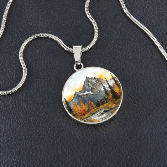 Watercolor Mountain Round Pendant Necklace