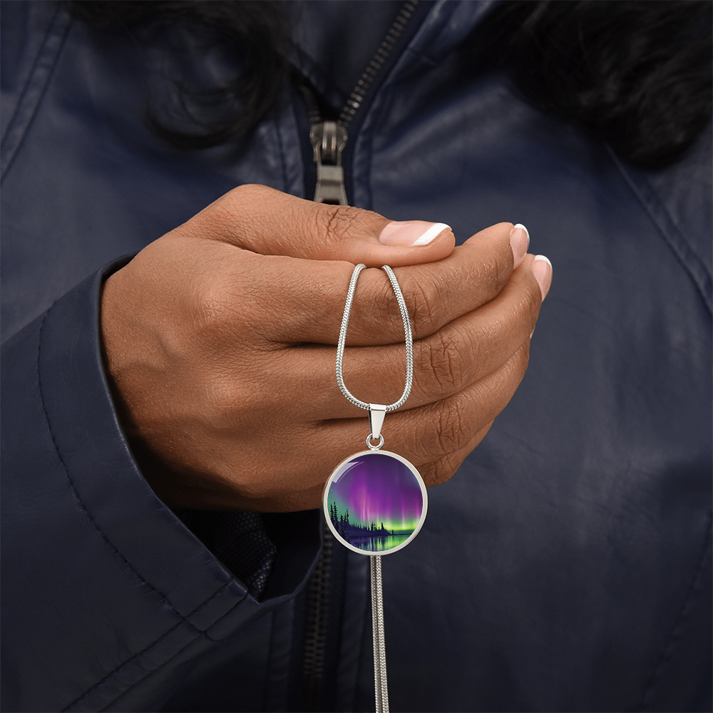 Aurora Borealis Round Pendant Necklace