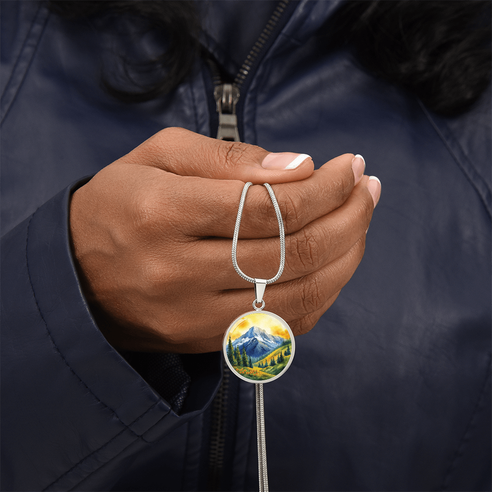 Mountain and Nature Round Pendant Necklace
