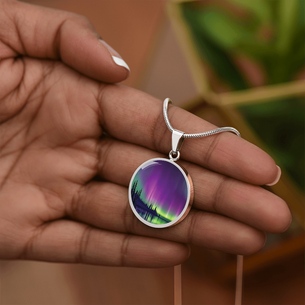 Aurora Borealis Round Pendant Necklace