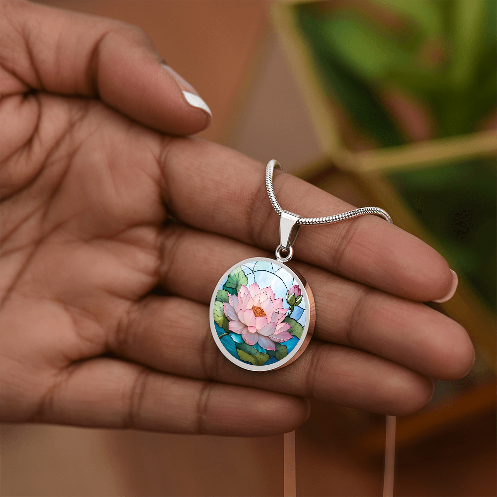 Lotus Round Pendant Necklace – Custom Engraved Jewelry