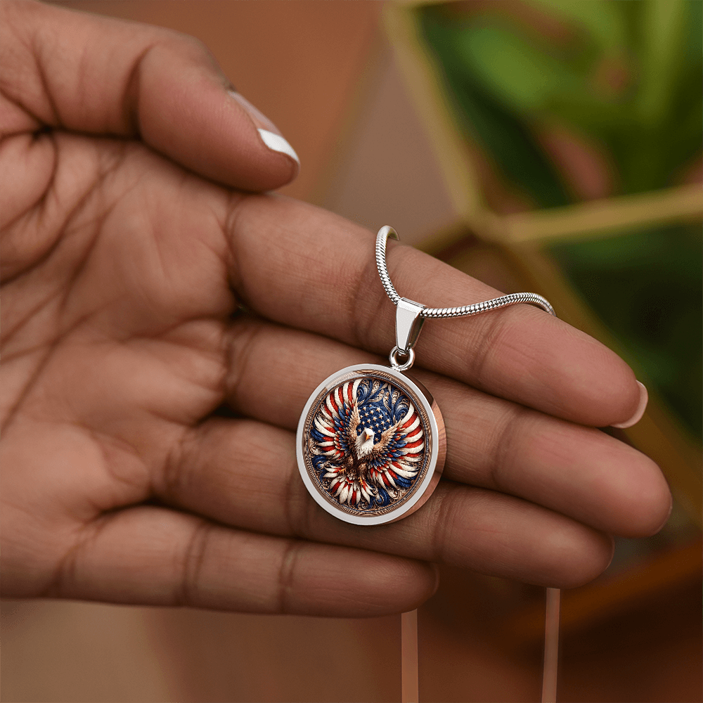 Patriotic Eagle Round Pendant Necklace