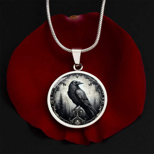 Crow Round Pendant Necklace