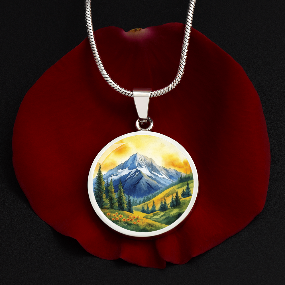 Mountain and Nature Round Pendant Necklace