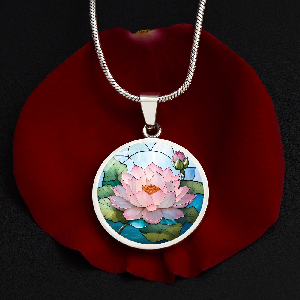 Lotus Round Pendant Necklace – Custom Engraved Jewelry