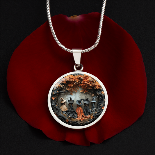 Halloween Witches Round Pendant Necklace