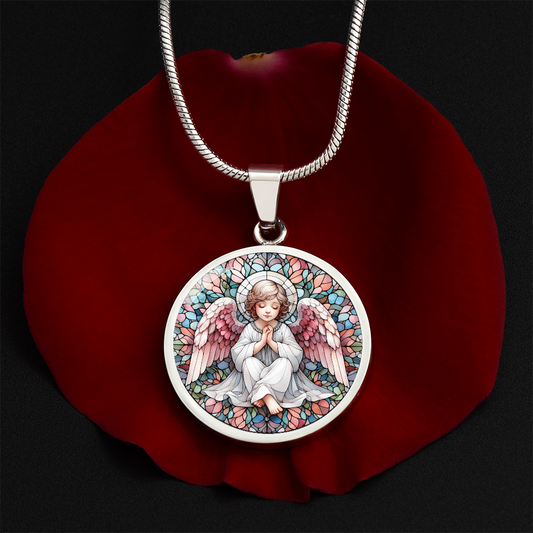 Guardian Angel Stained Glass Pendant Necklace – Personalized Keepsake Jewelry