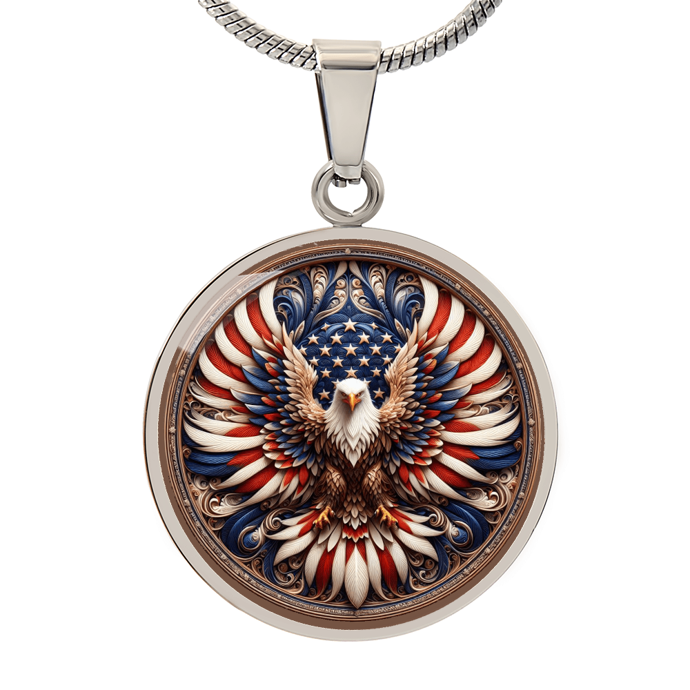 Patriotic Eagle Round Pendant Necklace