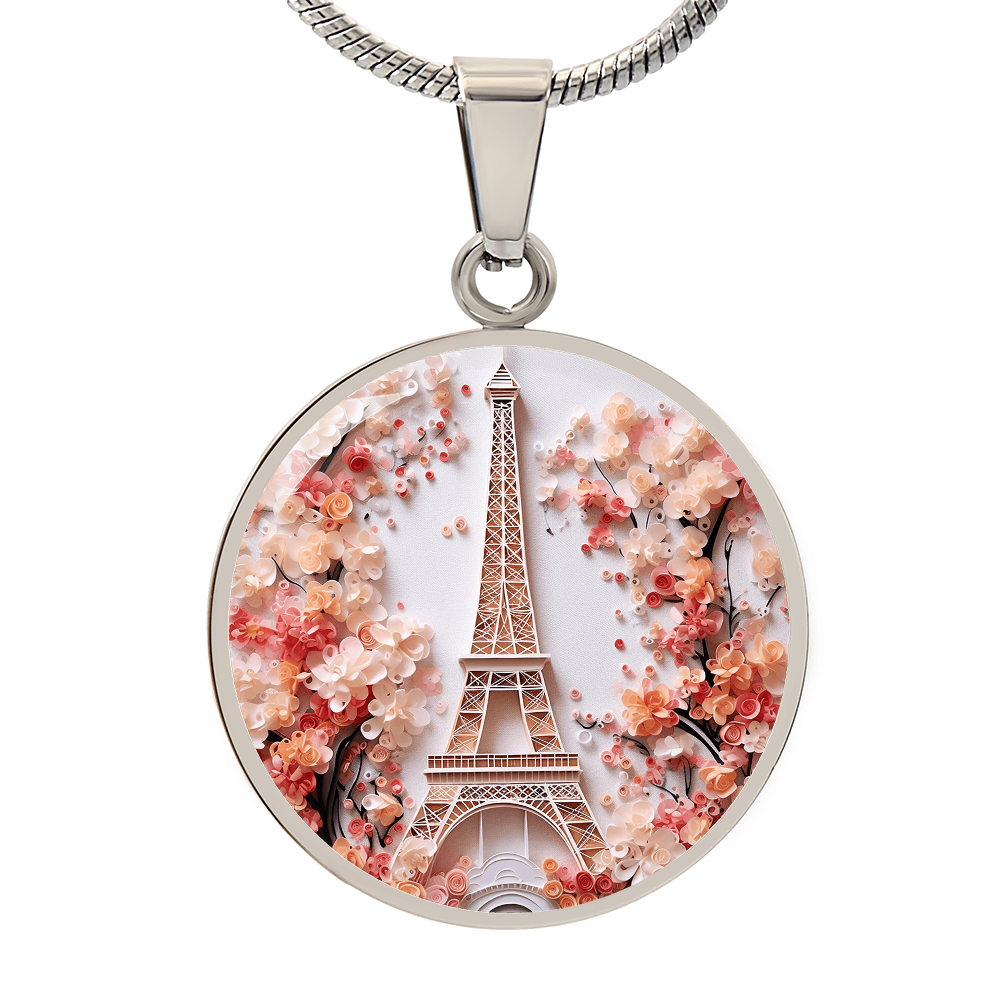 Eiffel Tower Paris Round Pendant Necklace