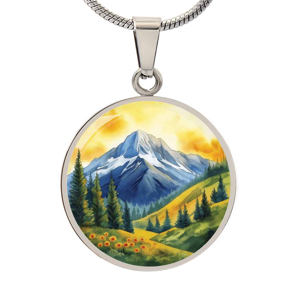 Mountain and Nature Round Pendant Necklace