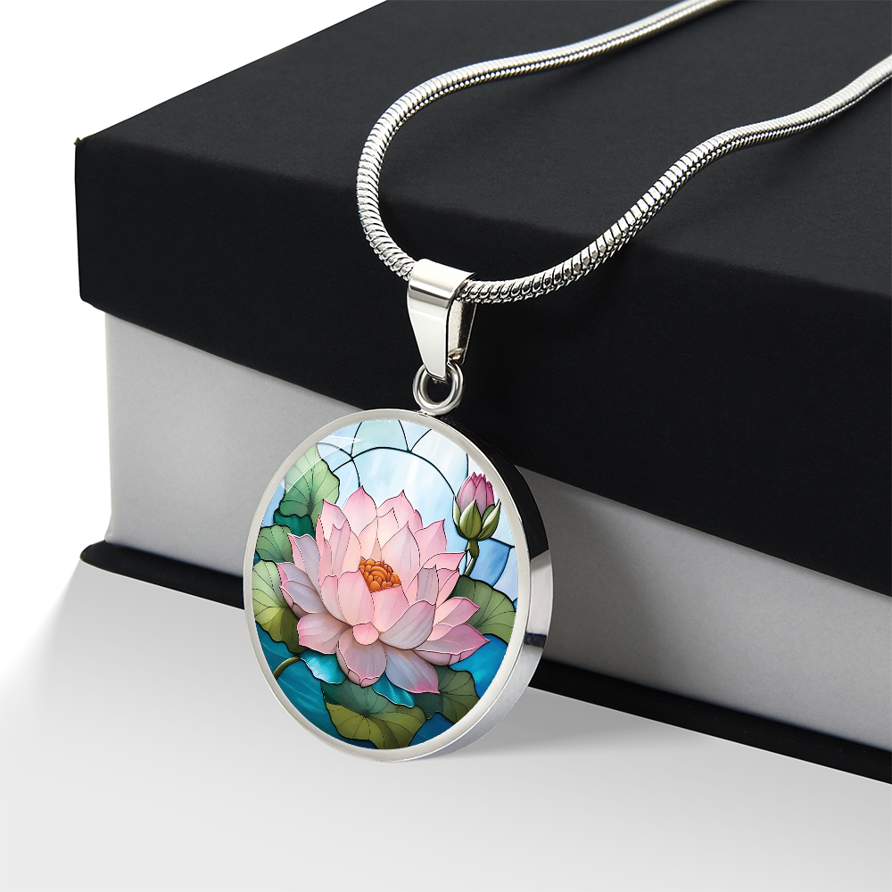 Lotus Round Pendant Necklace – Custom Engraved Jewelry