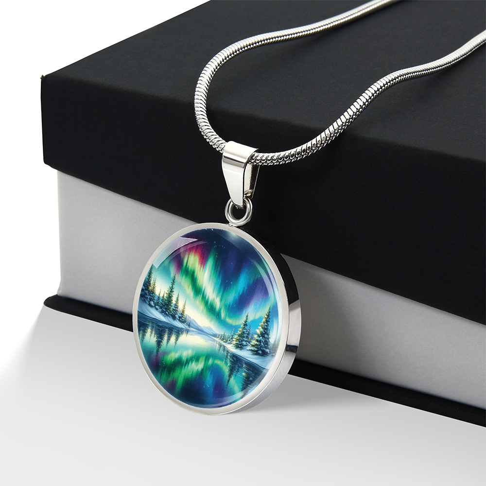 Aurora Borealis Round Pendant Necklace