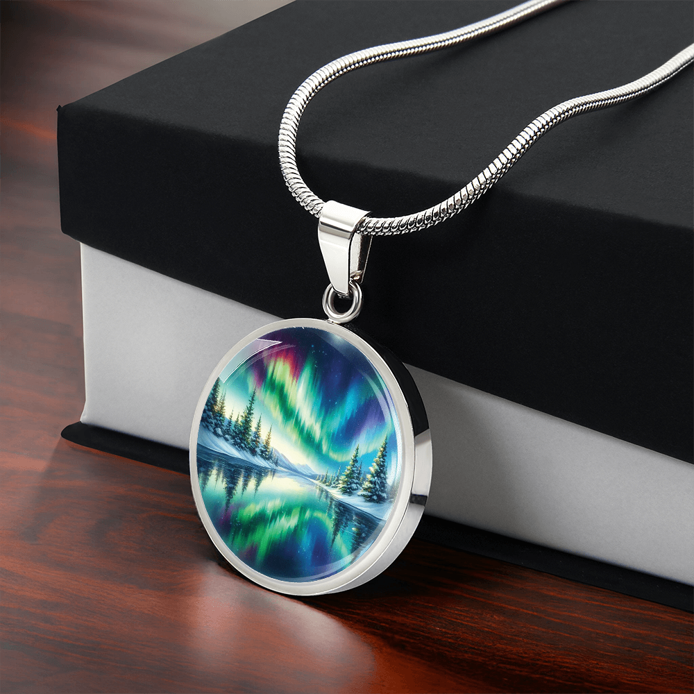 Aurora Borealis Round Pendant Necklace