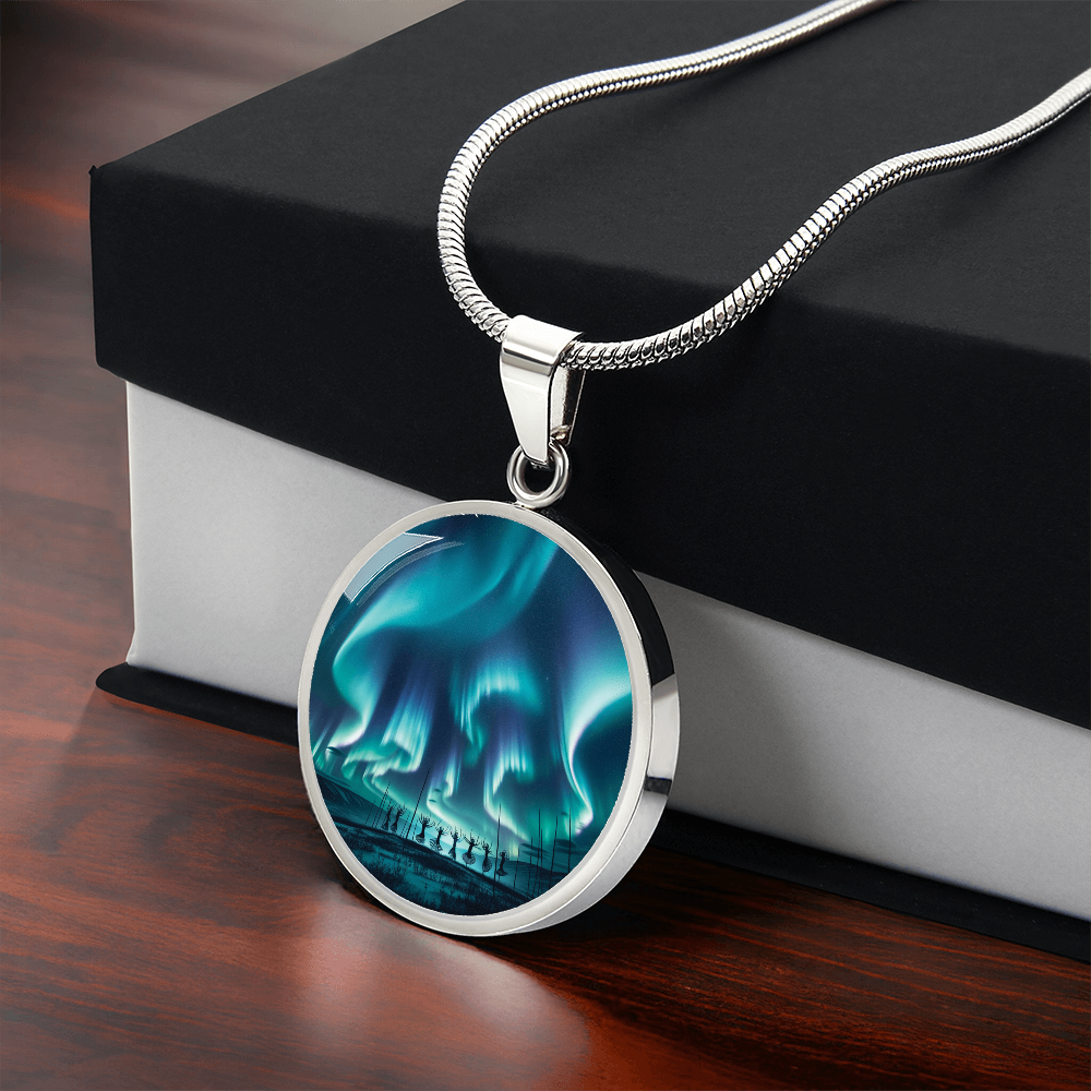 Aurora Borealis Round Pendant Necklace