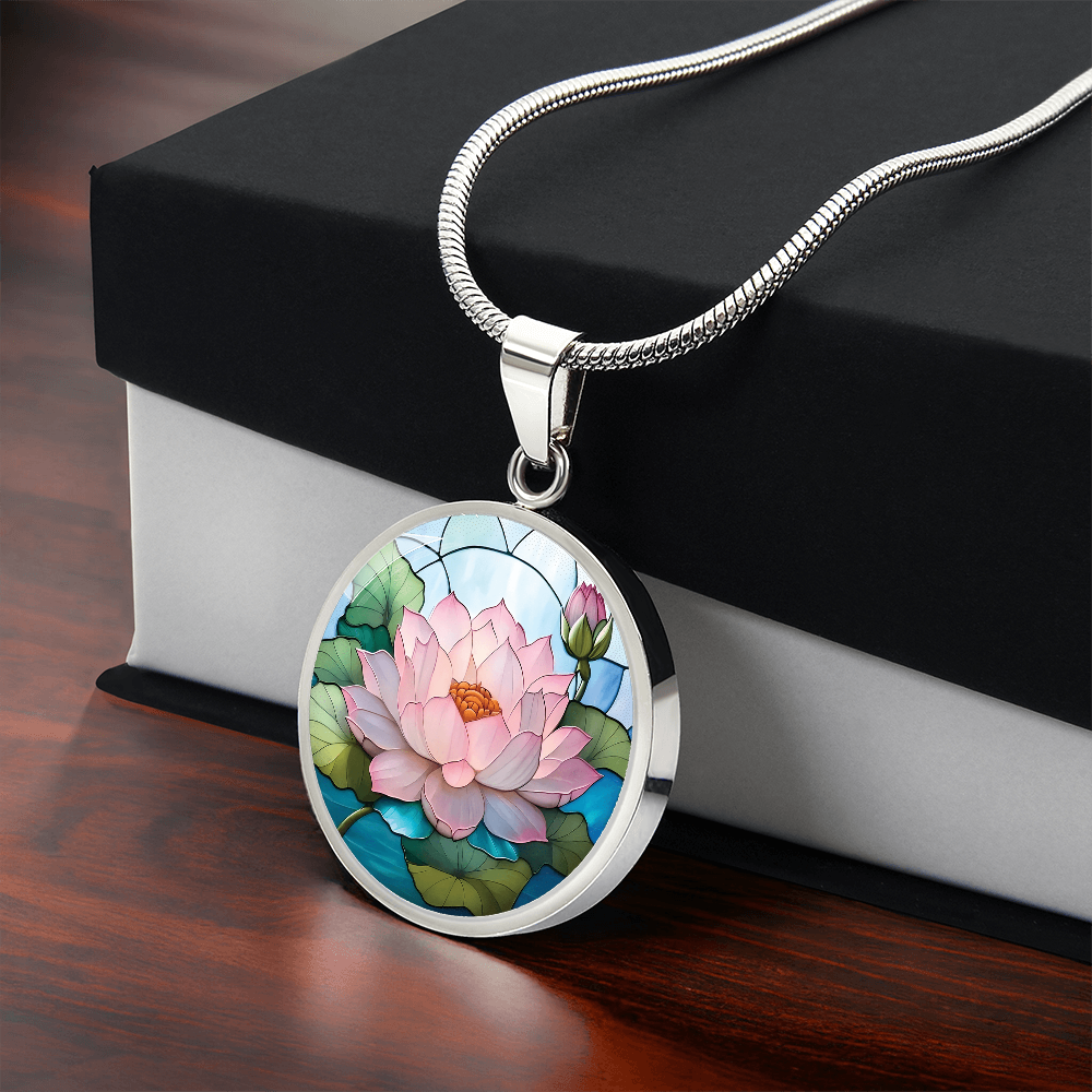 Lotus Round Pendant Necklace – Custom Engraved Jewelry