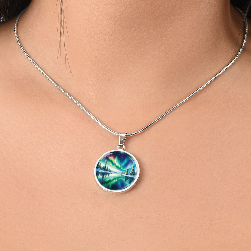 Aurora Borealis Round Pendant Necklace