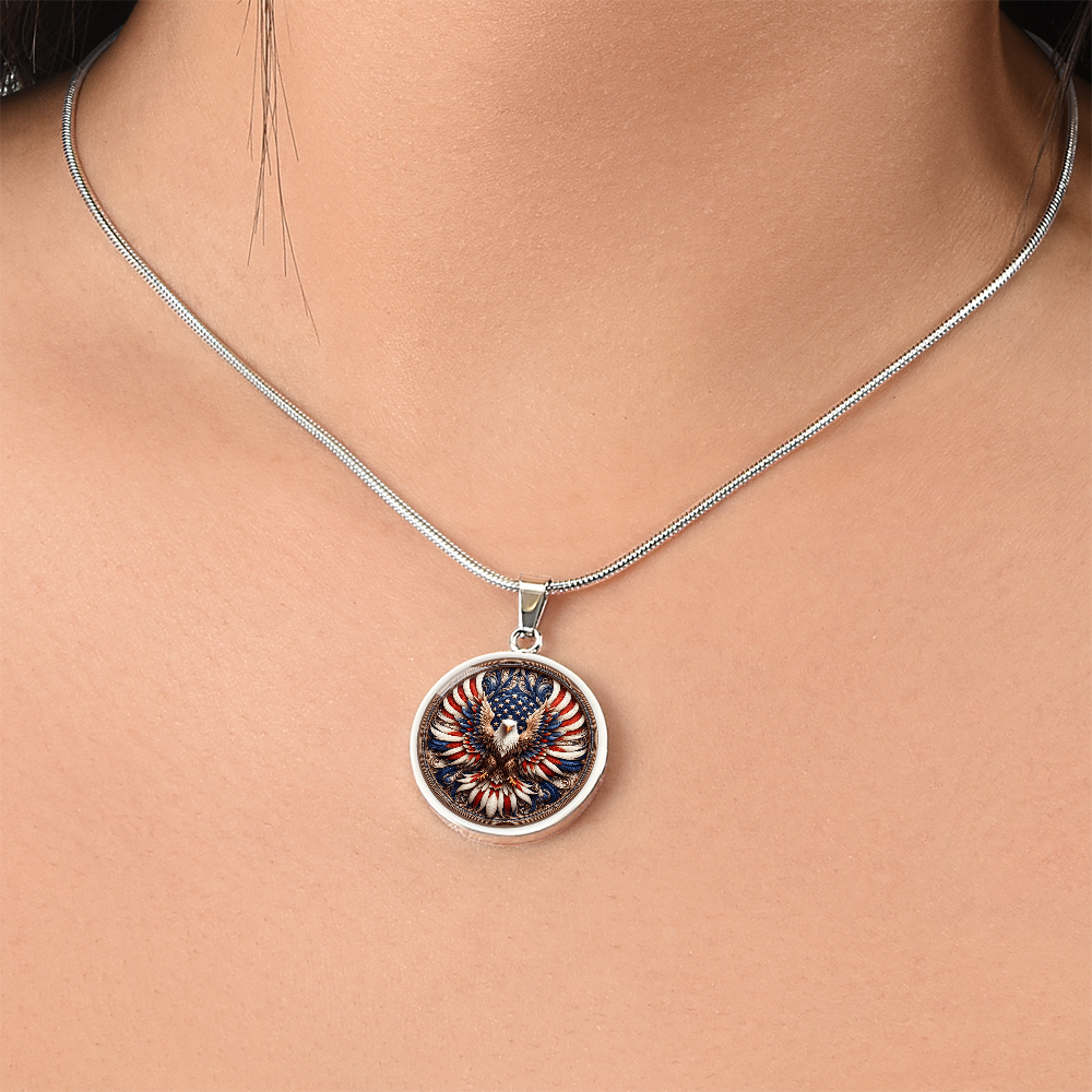Patriotic Eagle Round Pendant Necklace
