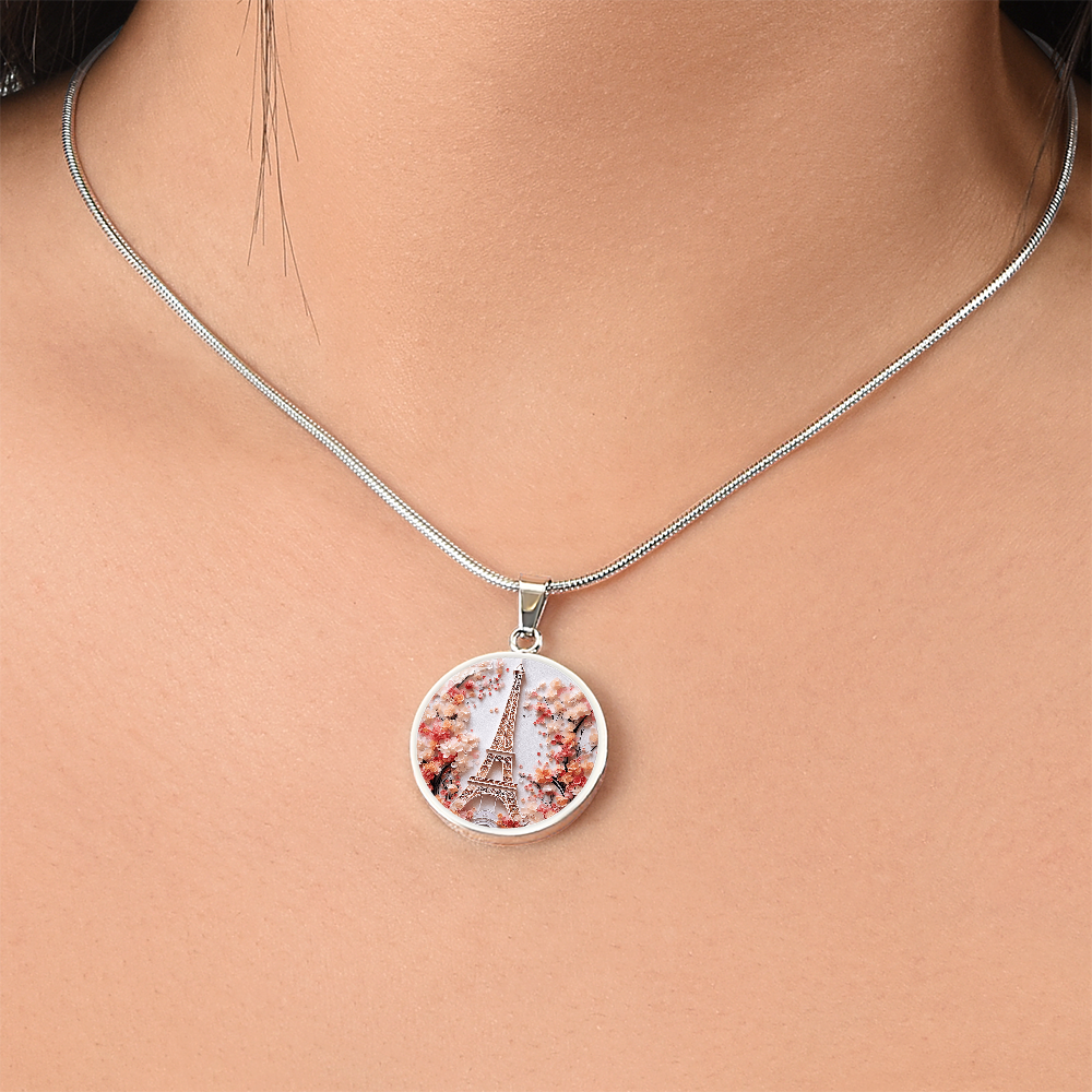 Eiffel Tower Paris Round Pendant Necklace