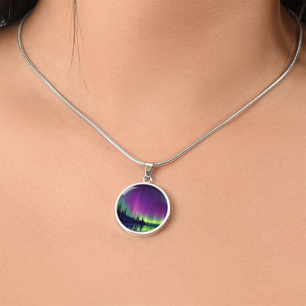 Aurora Borealis Round Pendant Necklace
