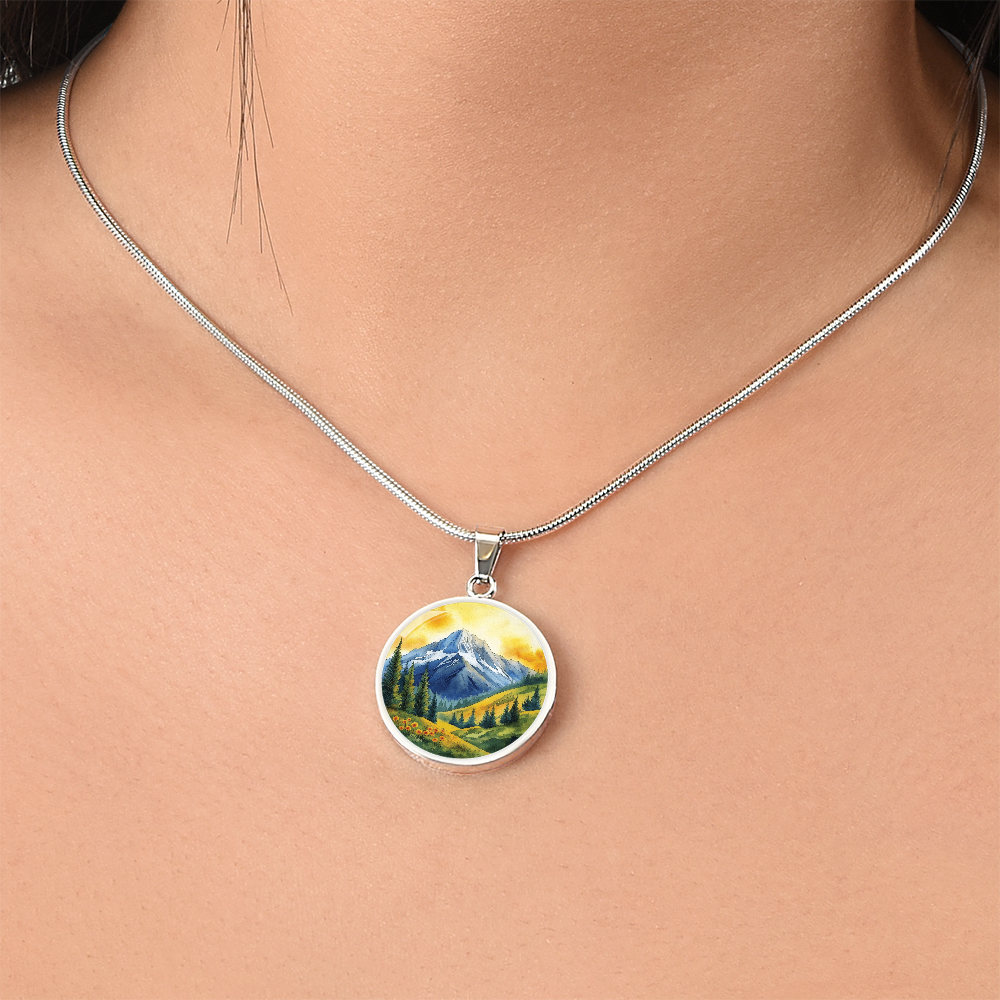 Mountain and Nature Round Pendant Necklace