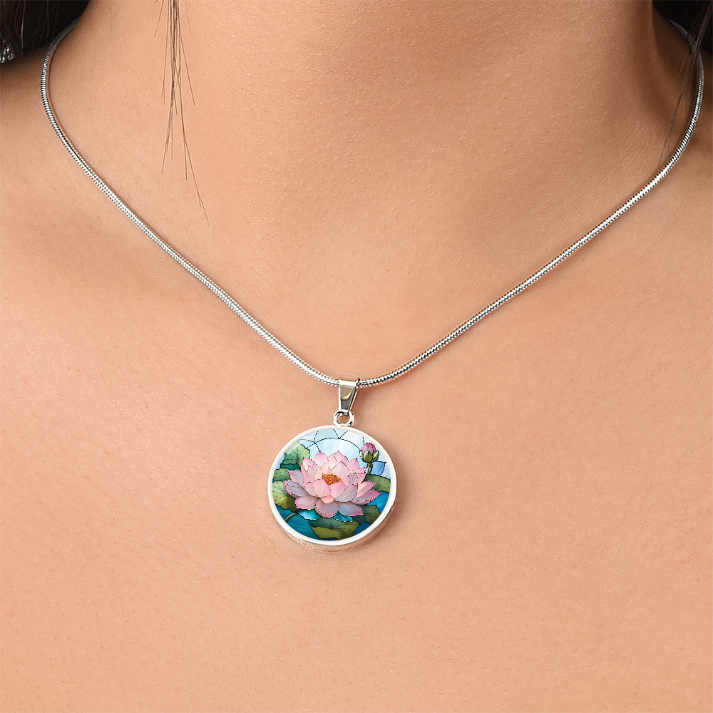 Lotus Round Pendant Necklace – Custom Engraved Jewelry