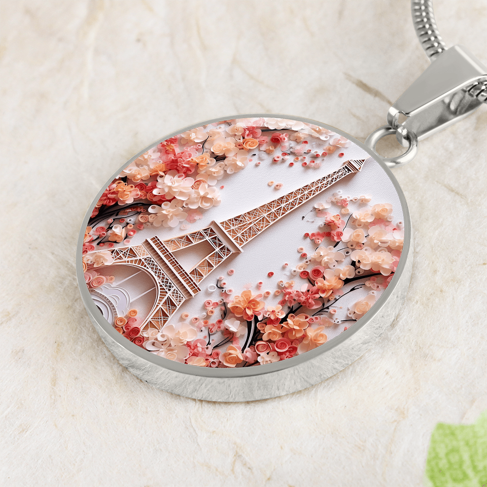 Eiffel Tower Paris Round Pendant Necklace