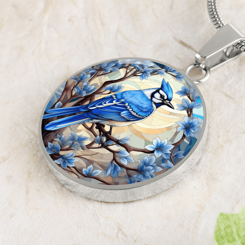 Blue Jay Stained Glass Necklace, Bird Necklace, Gifts for Wife, Gifts for Bird Lovers, Birthday Gift, Gift for Her