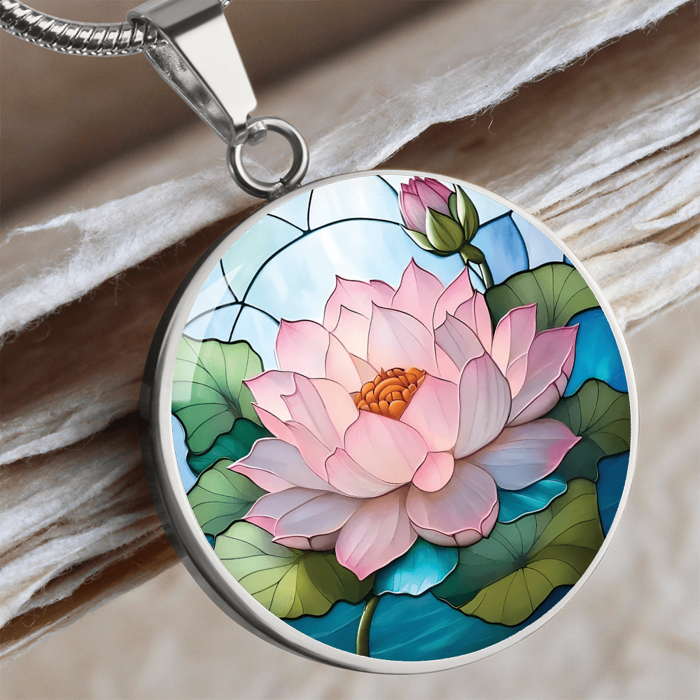 Lotus Round Pendant Necklace – Custom Engraved Jewelry