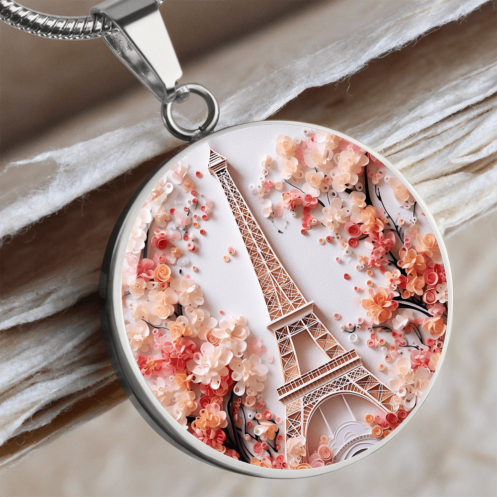 Eiffel Tower Paris Round Pendant Necklace