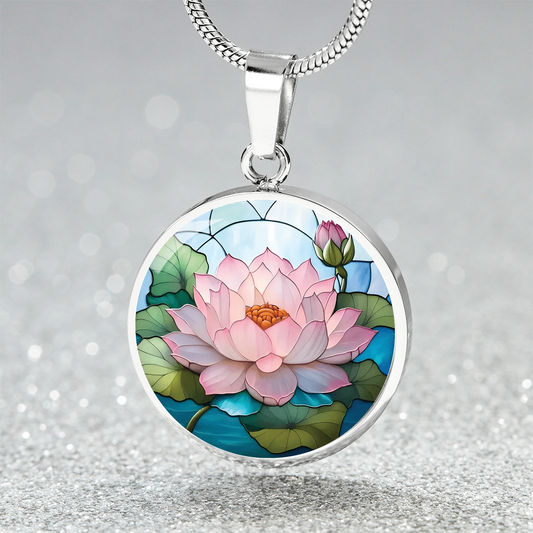 Lotus Round Pendant Necklace – Custom Engraved Jewelry