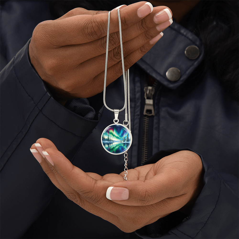 Aurora Borealis Round Pendant Necklace