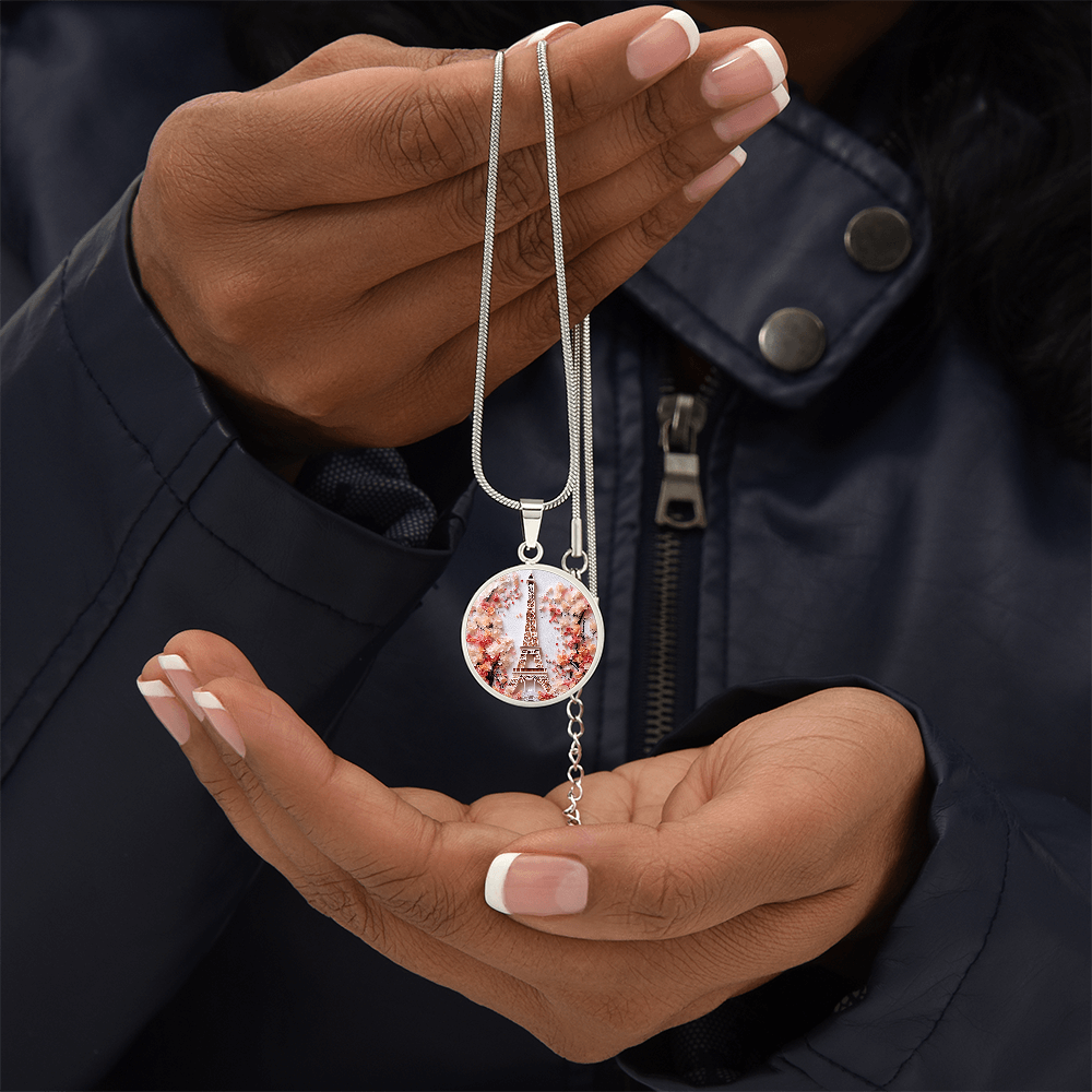Eiffel Tower Paris Round Pendant Necklace