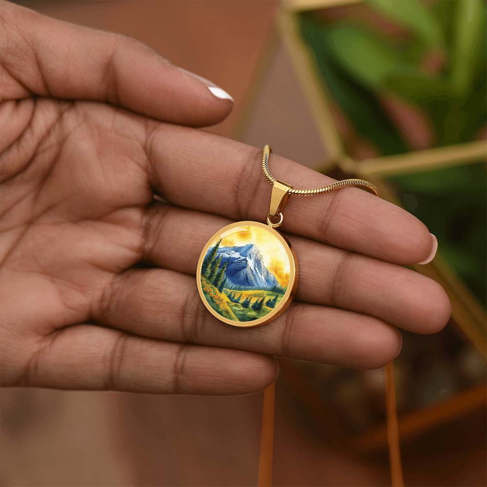 Mountain and Nature Round Pendant Necklace