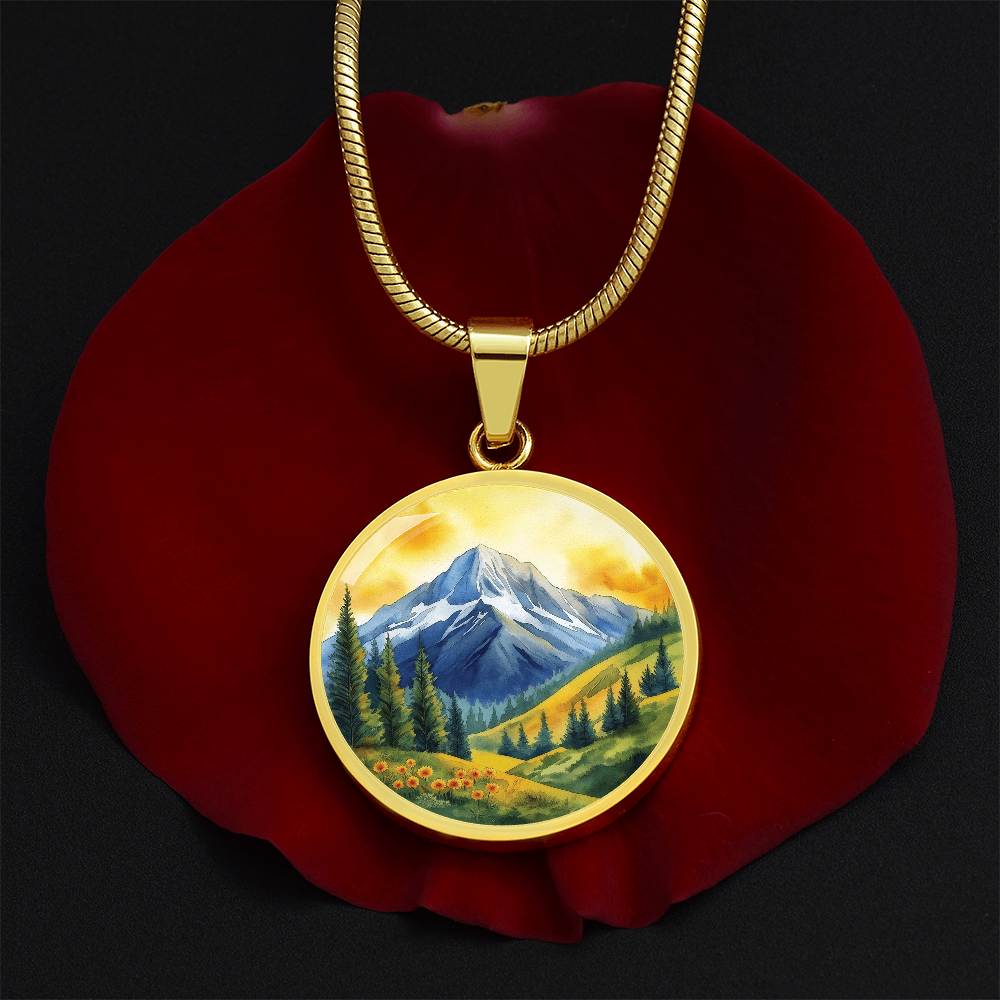 Mountain and Nature Round Pendant Necklace