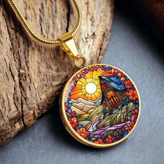Dream Home Stained Glass  Effect Necklace, Engraved Pendant, Gifts for Her, Birthday Gift, Mother's Day Gift, Gift for Her